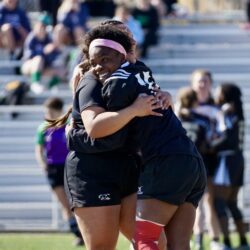 West all-star rugby; Makell Edwards hug
